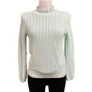 J. Crew Pointelle Ruffled Mockneck Knit Sweater Top in Light Mint Green sz Small